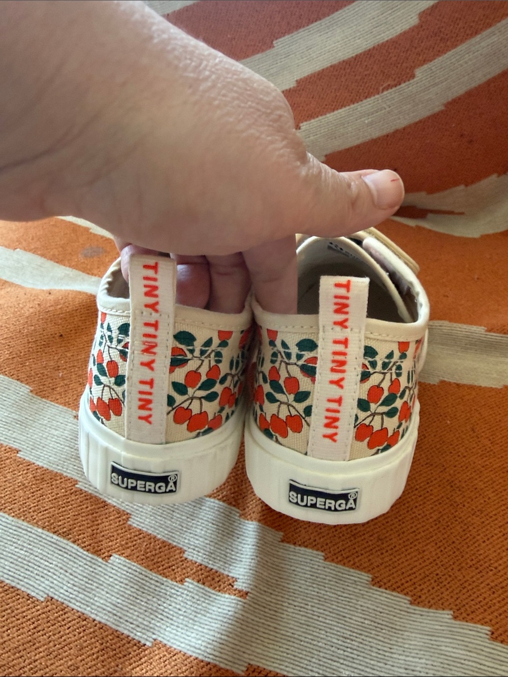 Tinycottons and Superga cream/cherry canvas Velcro sneakers - Picture 3 of 12